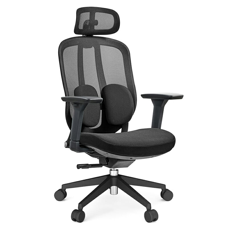 Silla Ejecutiva Organic vista frontal mesh y tela negra