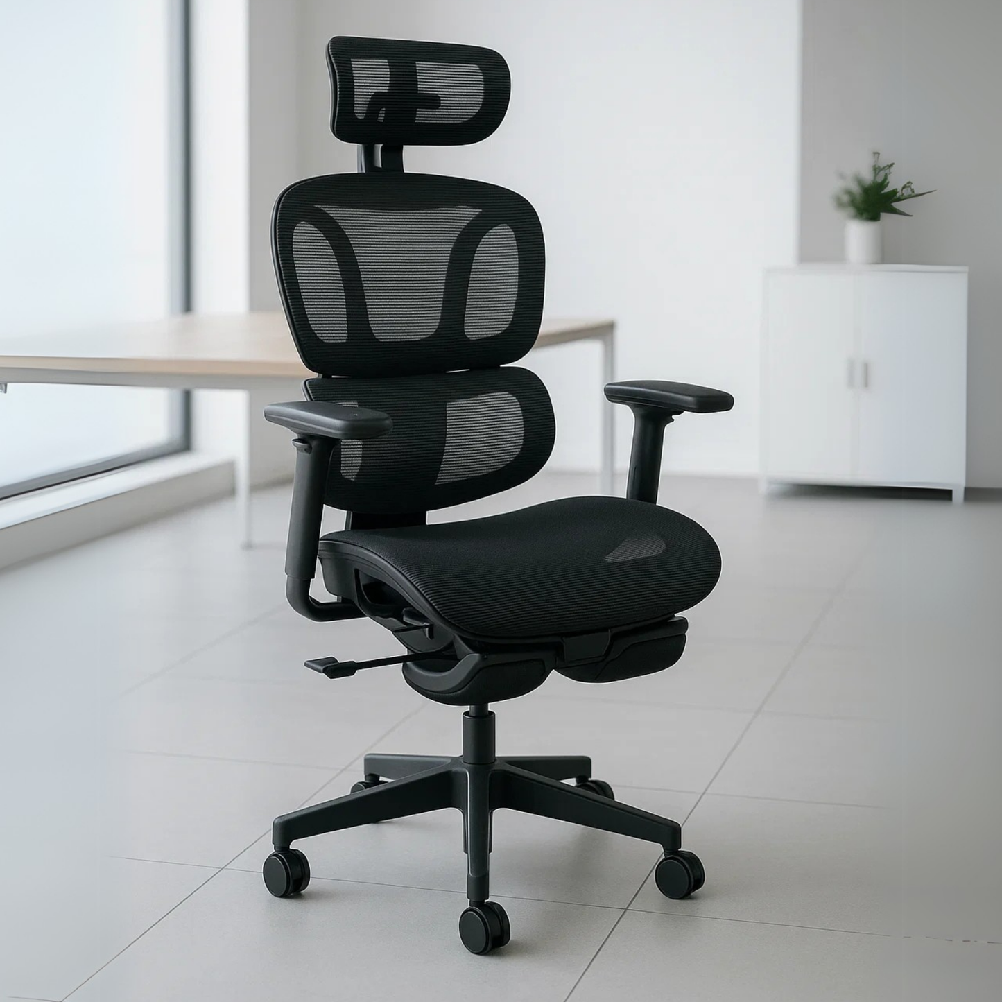Silla Ejecutiva H10 Con Descansa Pies Y Brazos 3D Mesh Negro