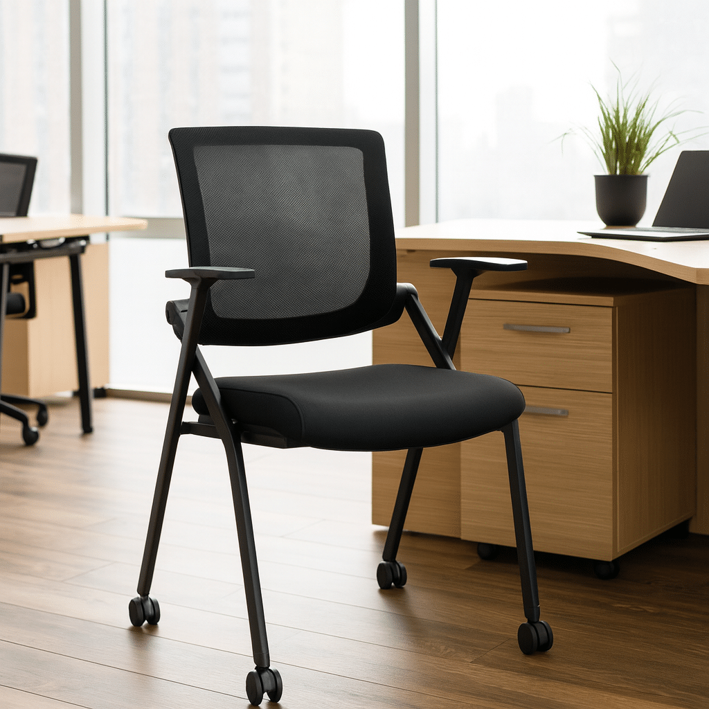 Silla de Visita N1 con ruedas en tela negra y mesh - Ergonomik silla OFIK