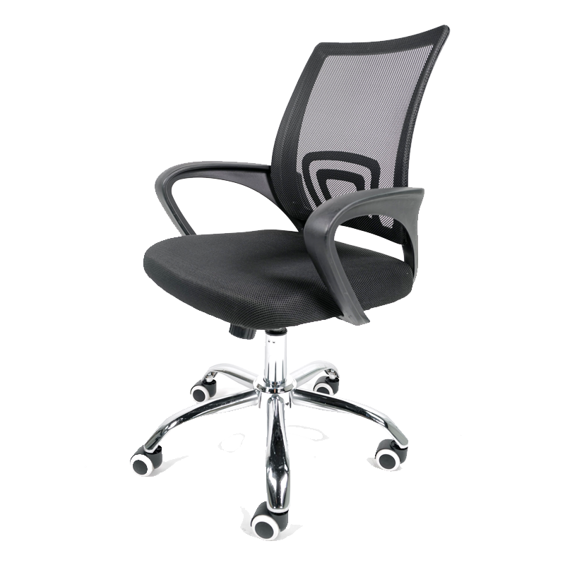 Silla Operativa Mesh y Tela Color Negro Base Cromada vista frontal