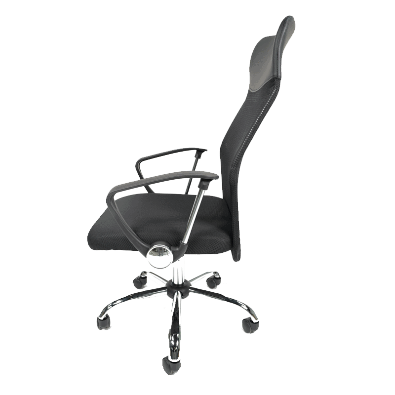 Silla Ejecutiva E103 Mesh Negro con base cromada vista lateral