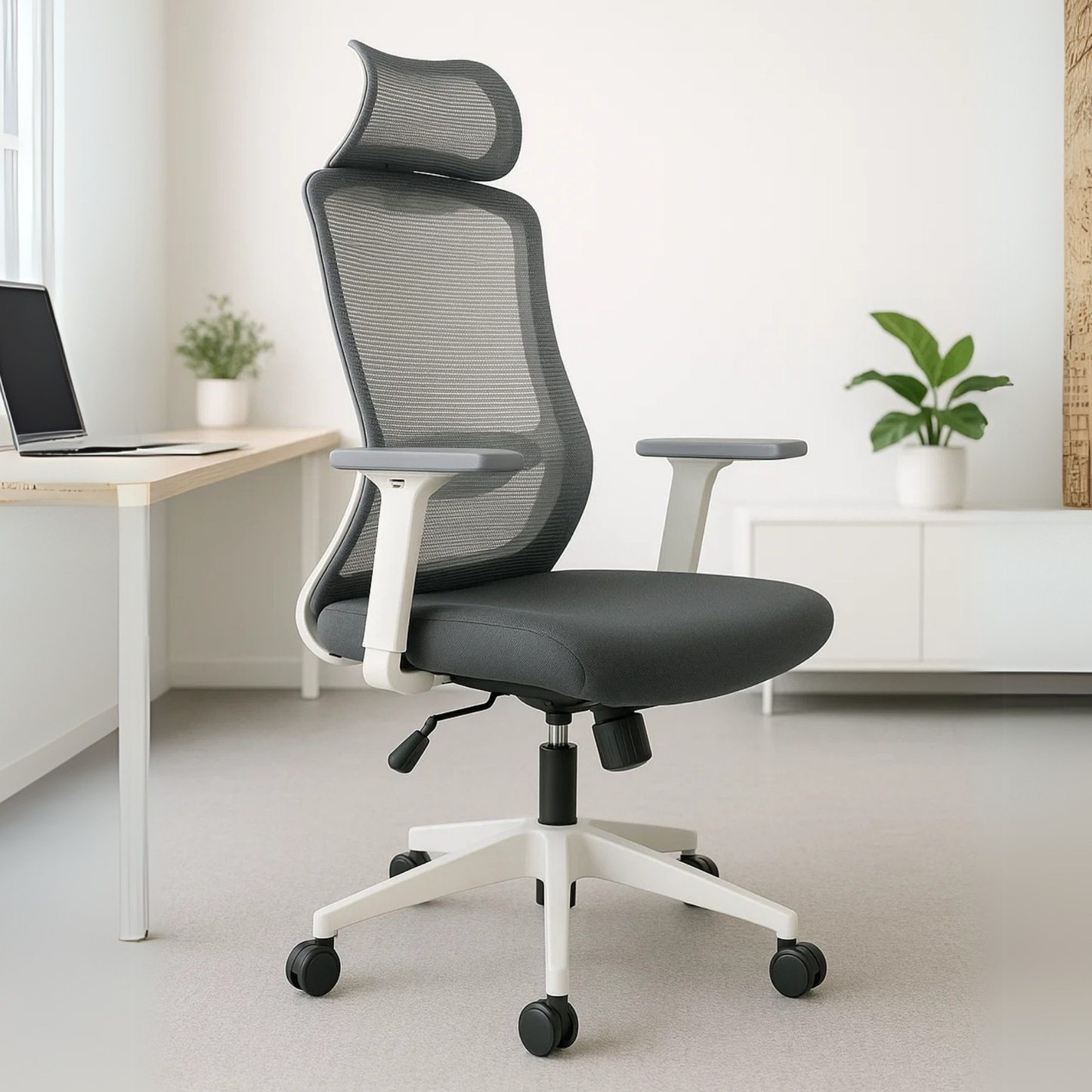 Silla Ejecutiva H7 Mesh Gris Estructura Blanca