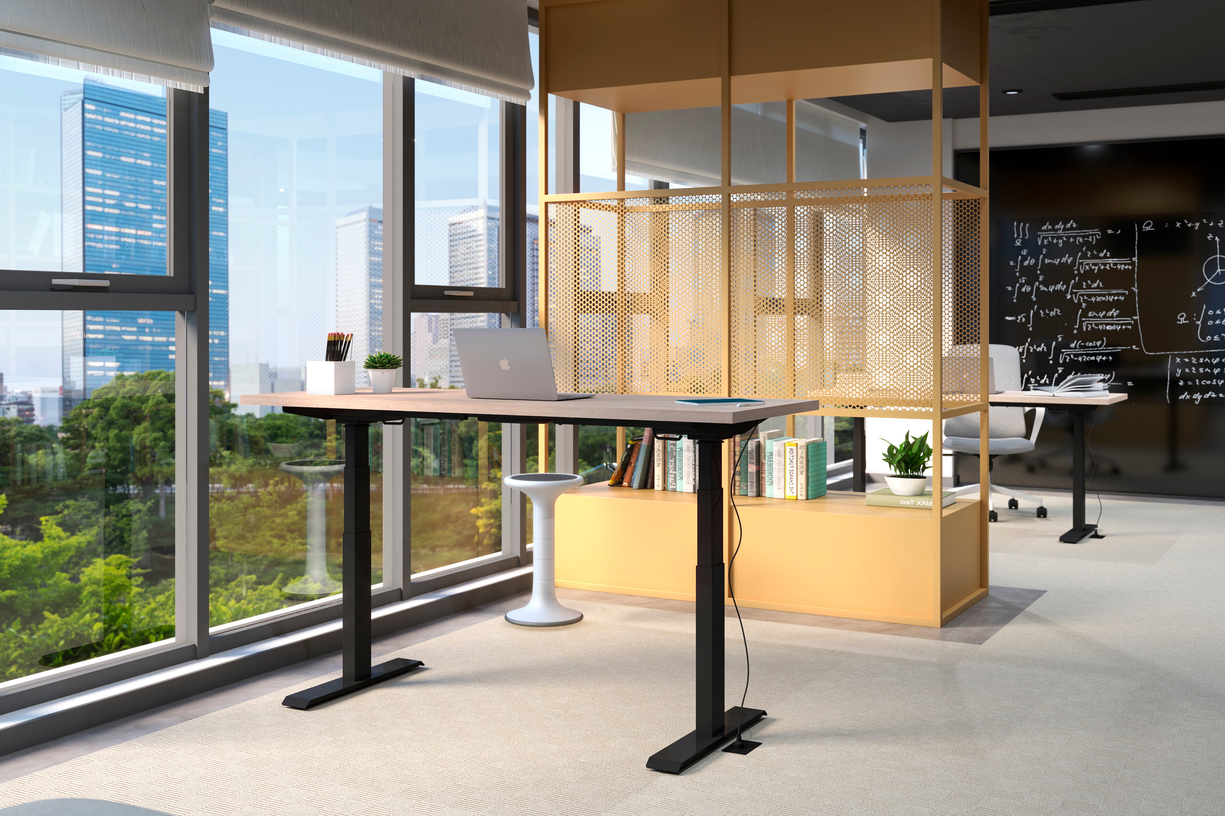 Vista lateral escritorio con altura ajustable