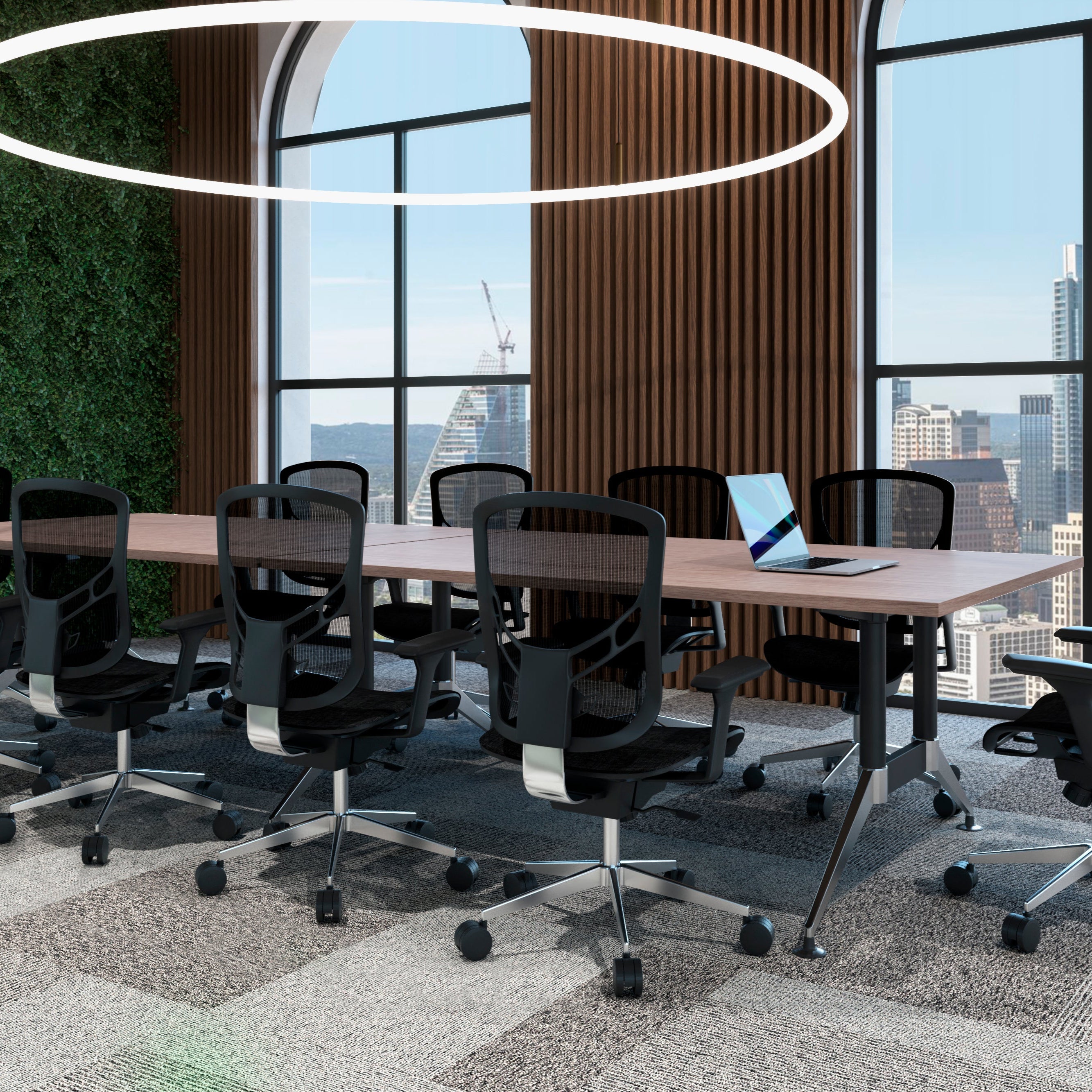 Mesa de Consejo Tech B Chrome detalle estructura metálica