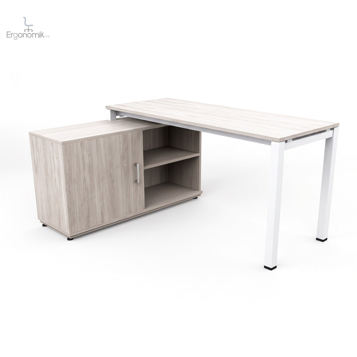 Escritorio Hamilton Sobre Credenza 150 X 60 CCI completo (escritorio sobre credenza) - estructura Blanco, color EncinoPolar