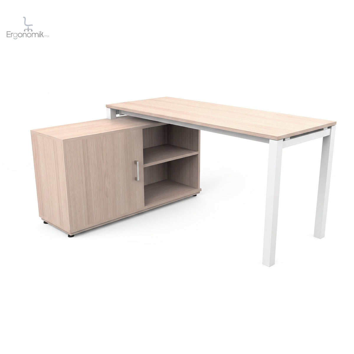 Escritorio Hamilton Sobre Credenza 150 X 60 CCI completo (escritorio sobre credenza) - estructura Blanco, color RobleMerida