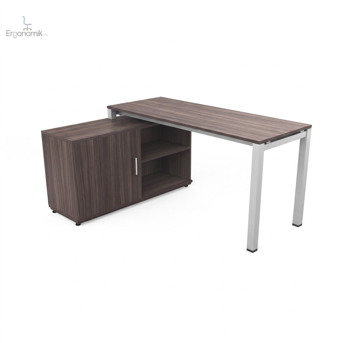 Escritorio Hamilton Sobre Credenza 150 X 60 CCI completo (escritorio sobre credenza) - estructura Silver, color NogalNeo