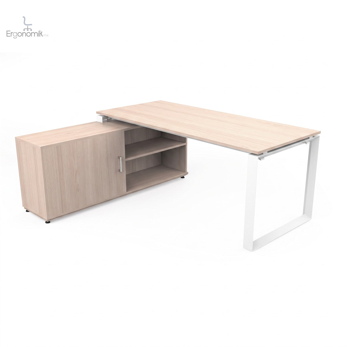 Escritorio Tri Sobre Credenza 180 X 80 completo (escritorio sobre credenza) - estructura Blanco, color RobleMerida