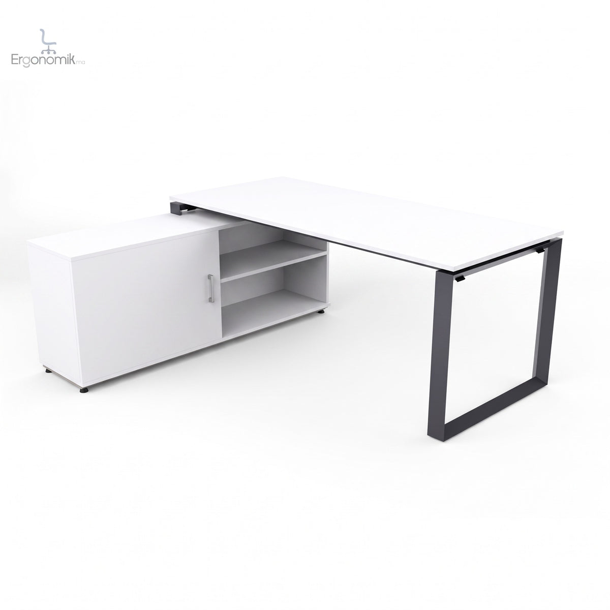 Escritorio Tri Sobre Credenza 180 X 80 CCI completo (escritorio sobre credenza) - estructura Grafito, color Blanco