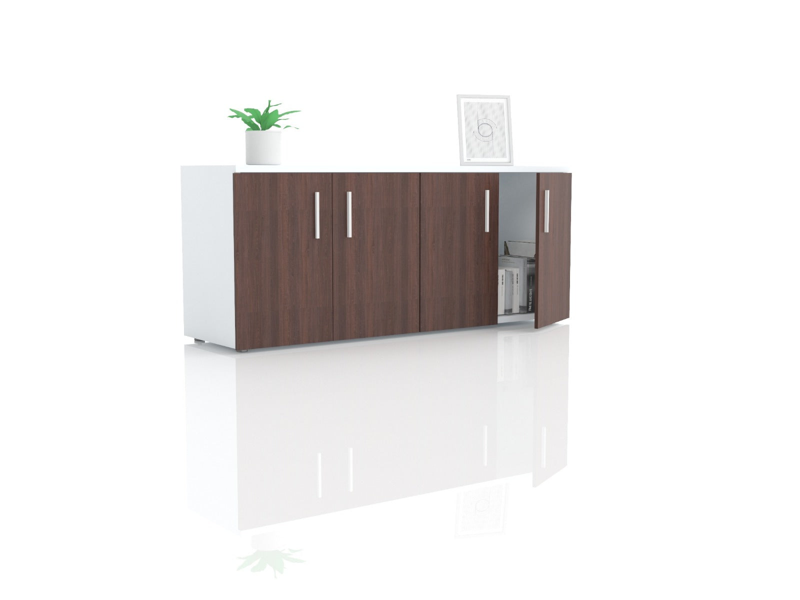 Vista frontal credenza 1.80m con 4 puertas abatibles