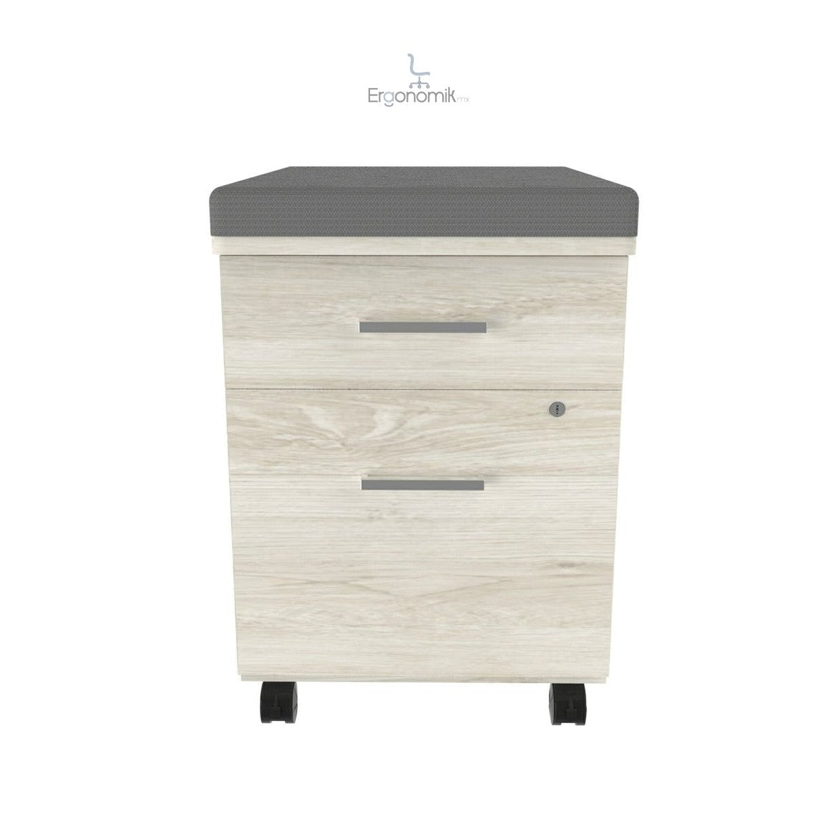 Archivero movil 643 Color Blanco con cerradura y asiento tapizado - Ergonomik archivero OFIK