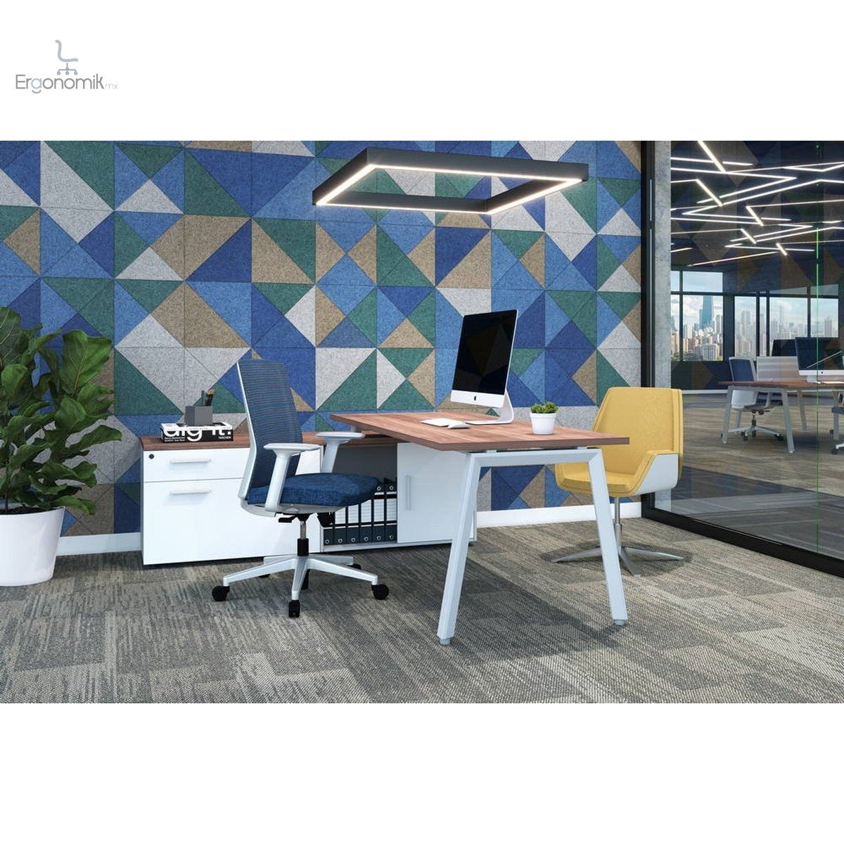 Conjunto Operativo Alpha con credenza lateral - Ergonomik escritorio Office Class