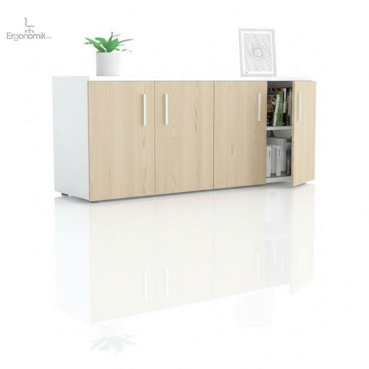 Credenza de 1.80 m con 4 puertas abatibles - Ergonomik Credenza Ergonomik