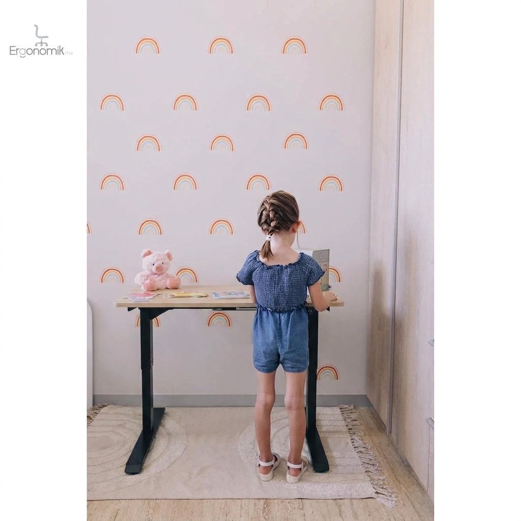 Escritorio de Altura Ajustable Eléctrico | Infantil - Madera Clara / Negro