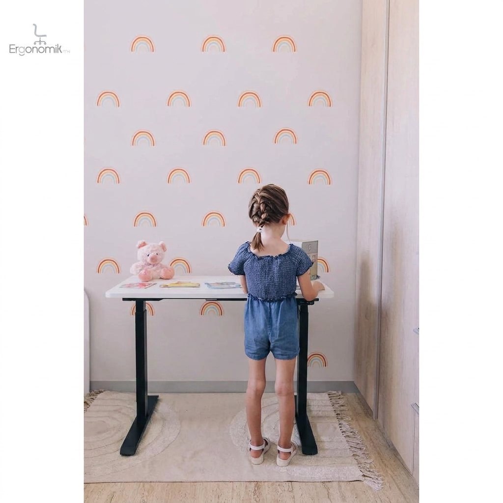 Escritorio de Altura Ajustable Eléctrico | Infantil - Blanco / Negro