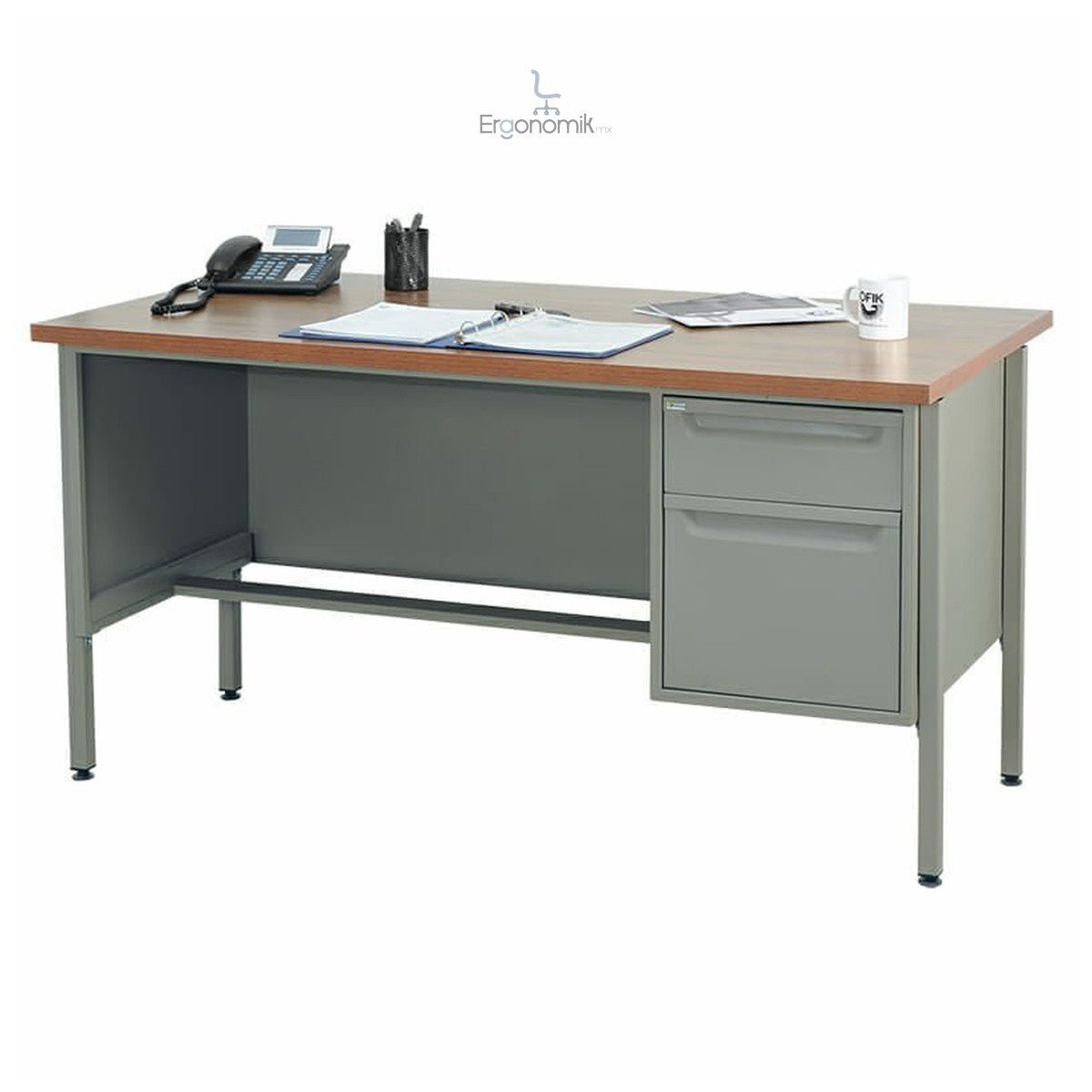 Escritorio Metálico Nova 152cm con pedestal derecho - Ergonomik escritorio OFIK