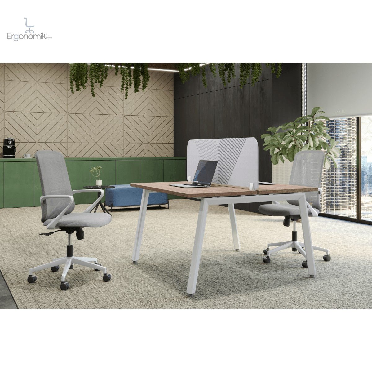 Estación Alpha 1.8M 2 Usuarios Mampara Melamina - Ergonomik escritorio Office Class