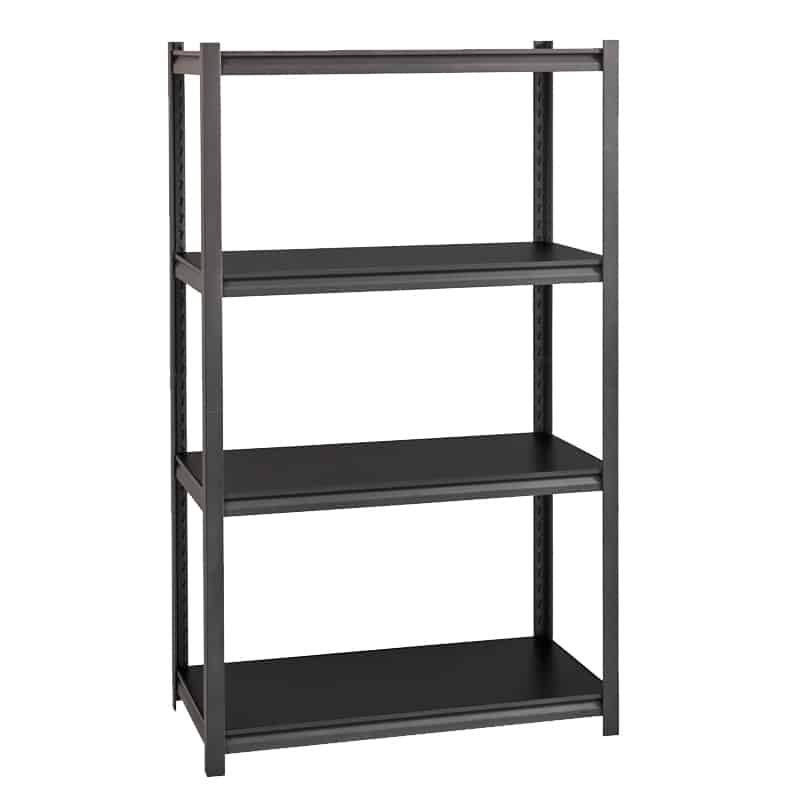 Vista frontal del Estante Metálico Rivet de 4 repisas de madera