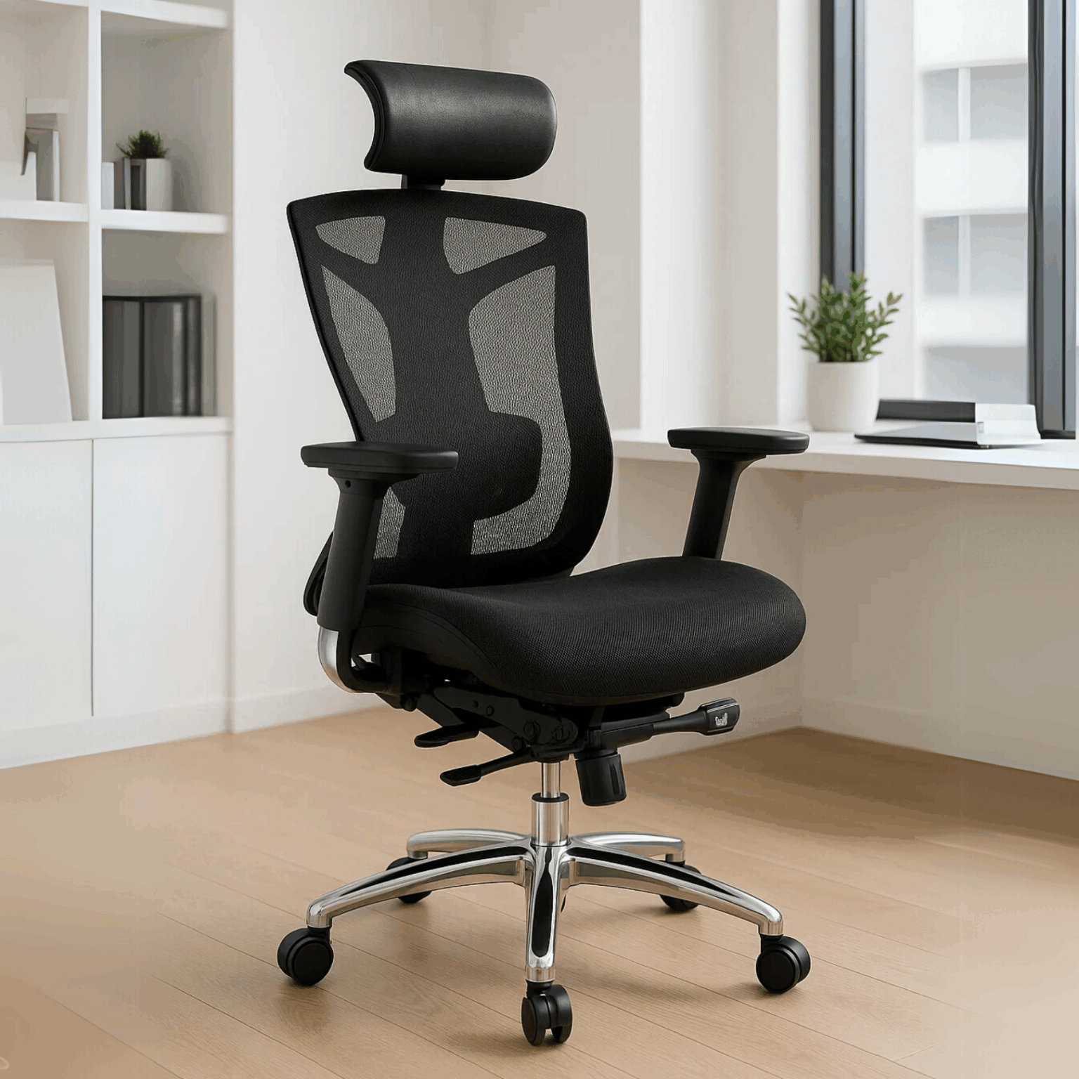 Silla Ejecutiva S1 Mesh Negro en ambiente de oficina