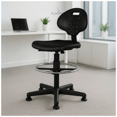 Silla Cajero Industrial Poliuretano Negro y Regaton - Ergonomik silla cajero OFIK