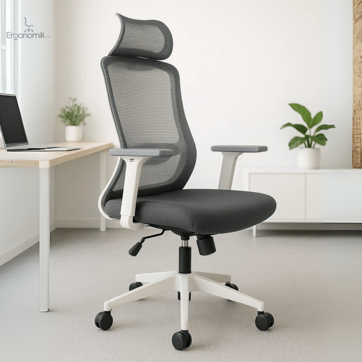 Silla Ejecutiva H7 Mesh Gris Estructura Blanca - Ergonomik silla ergonomica OFIK