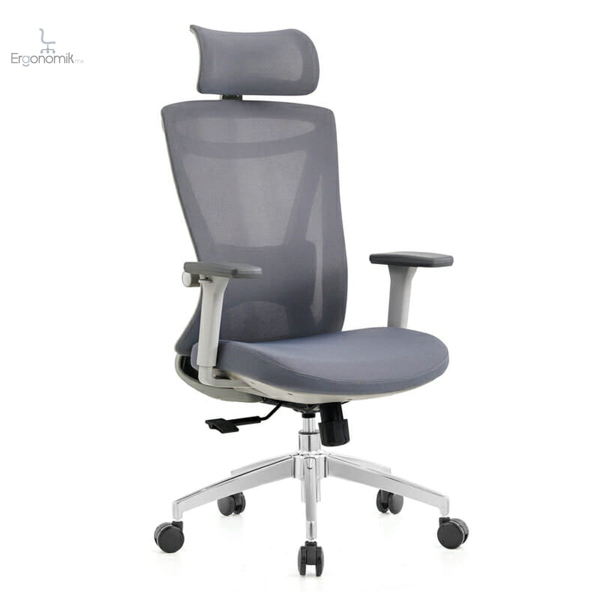 Silla Ejecutiva H8 Mesh Y Tela Gris Base Cromada | Muebles ergonómicos en México | Ergonomik