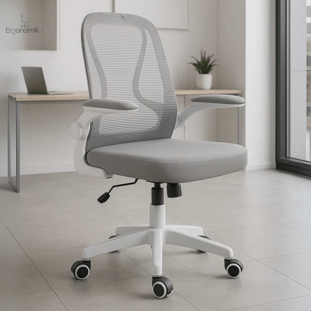 Silla Operativa E107 Mesh Y Tela Color Gris Estructura Blanca - Ergonomik silla ergonomica OFIK
