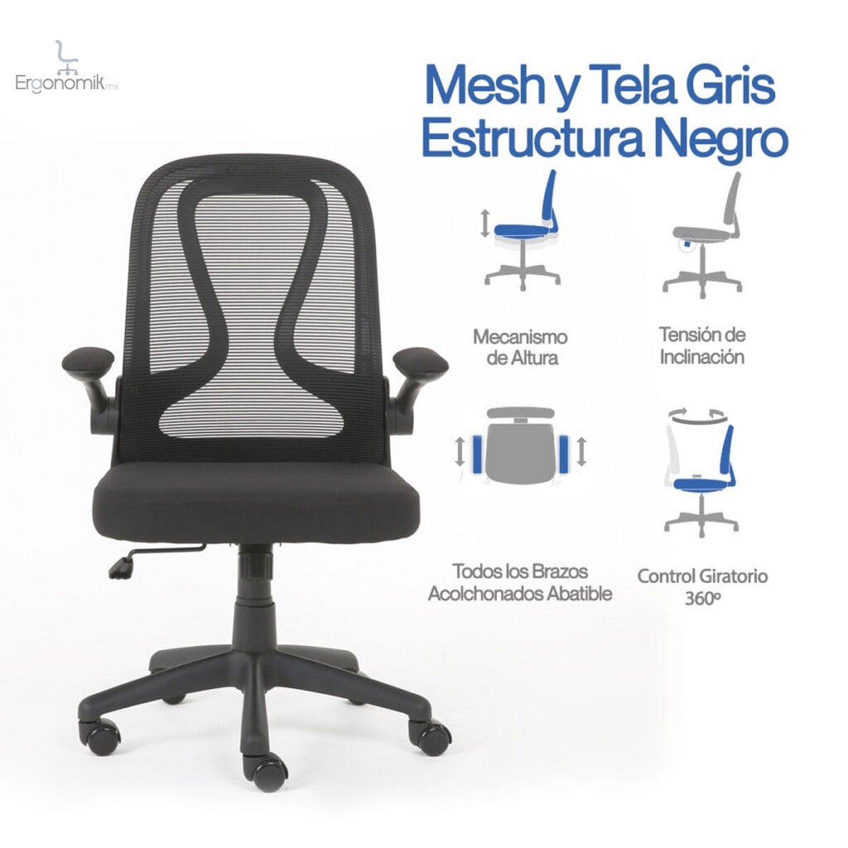 Silla Operativa E107 Mesh Y Tela Color Negro - Ergonomik silla ergonomica OFIK