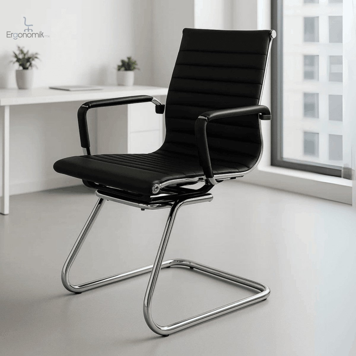 Silla Visita Trineo Vista Vinipiel Negra 1V - Ergonomik silla Ofik