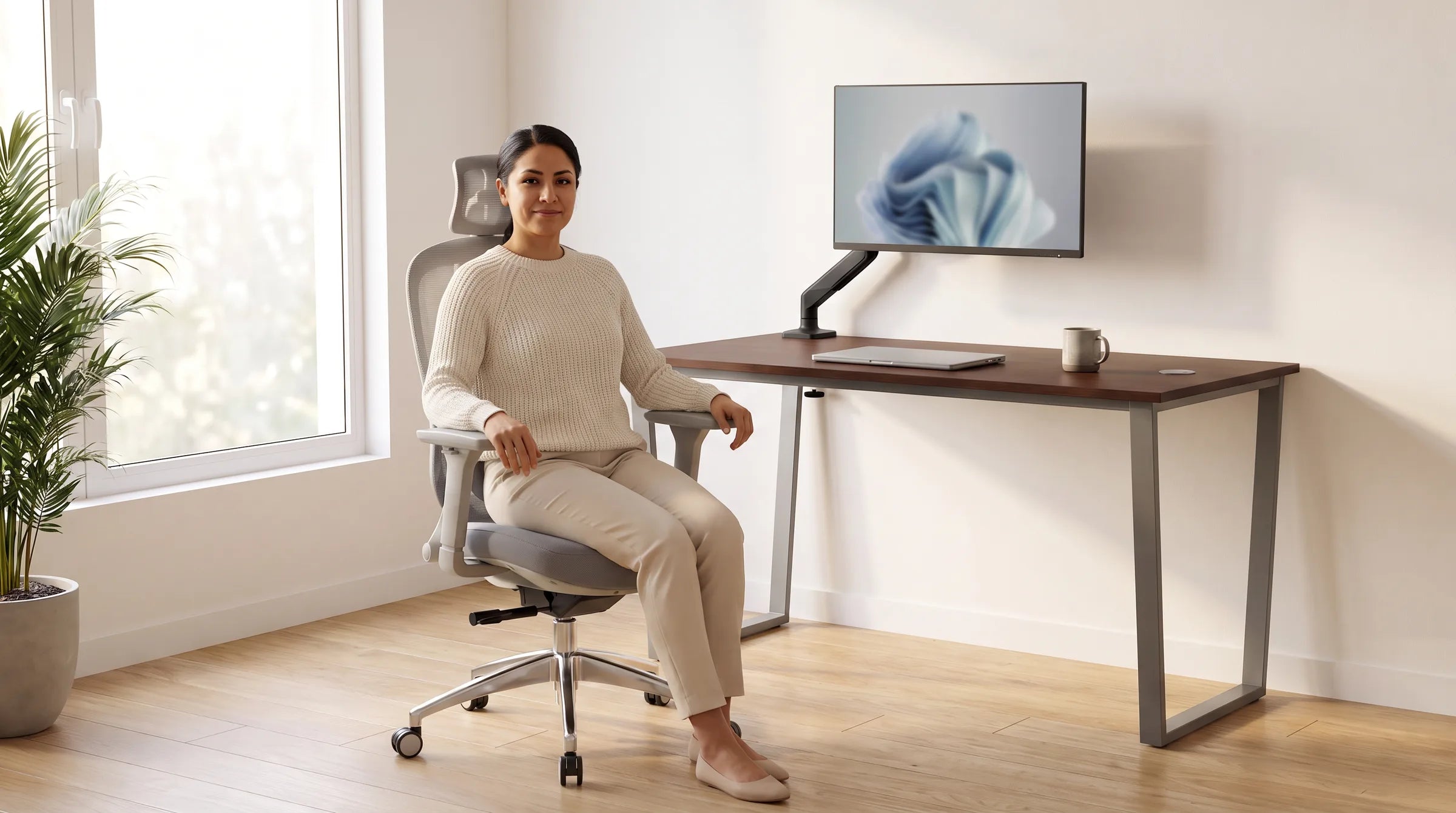 Silla Ejecutiva Organic Mesh Y Tela Gris Base Cromada