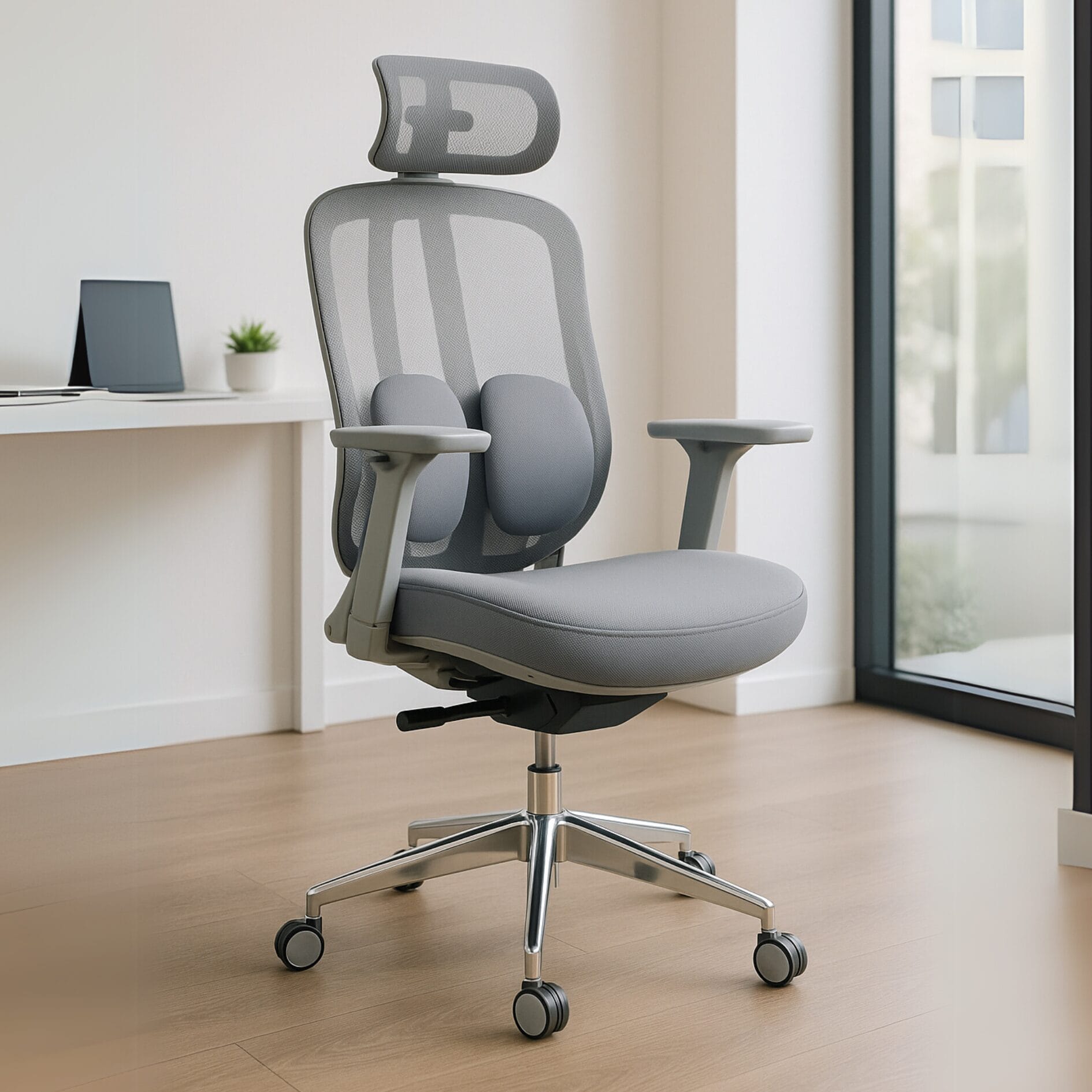 Silla Ejecutiva Organic Mesh Y Tela Gris Base Cromada
