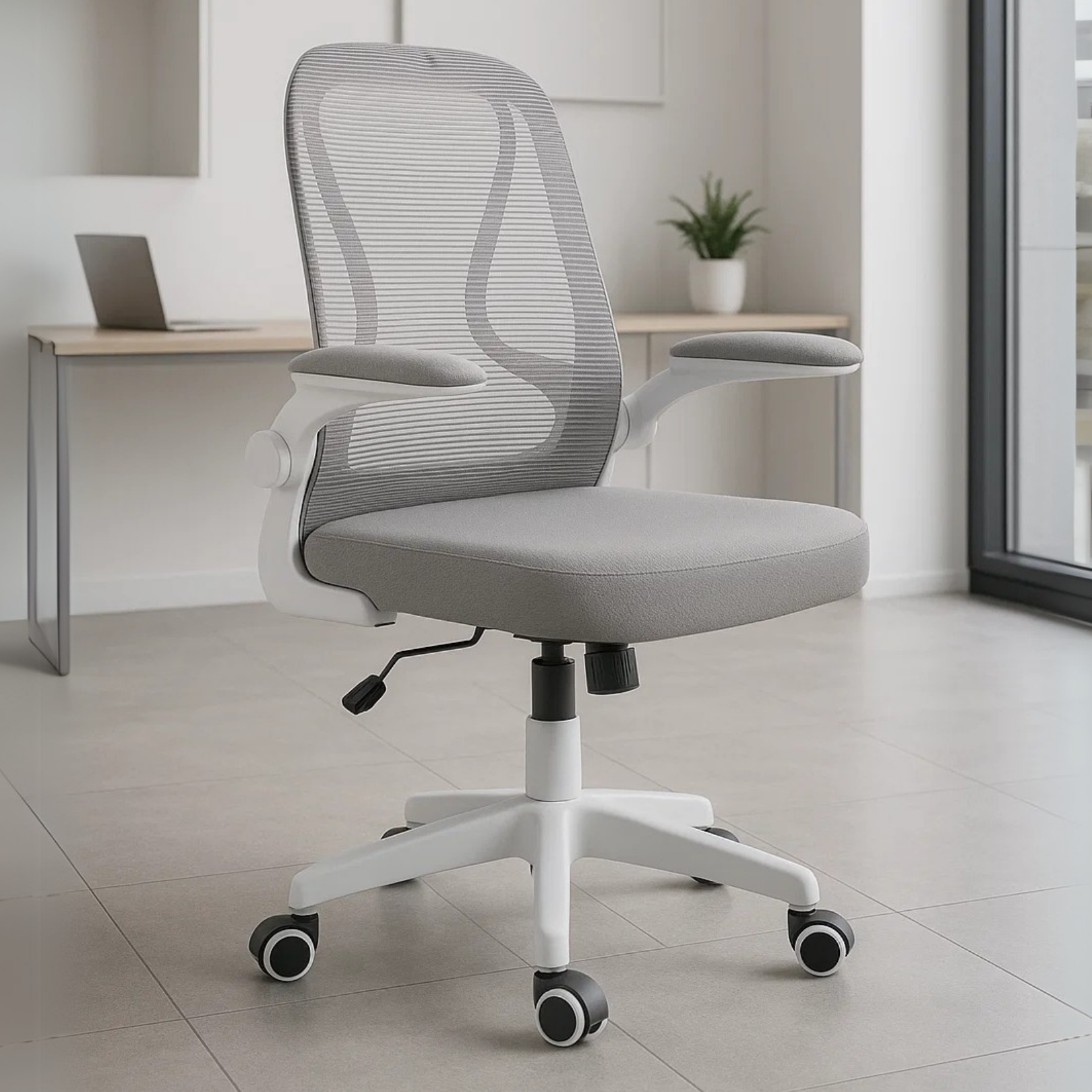 Silla Operativa E107 Mesh Y Tela Color Gris Estructura Blanca