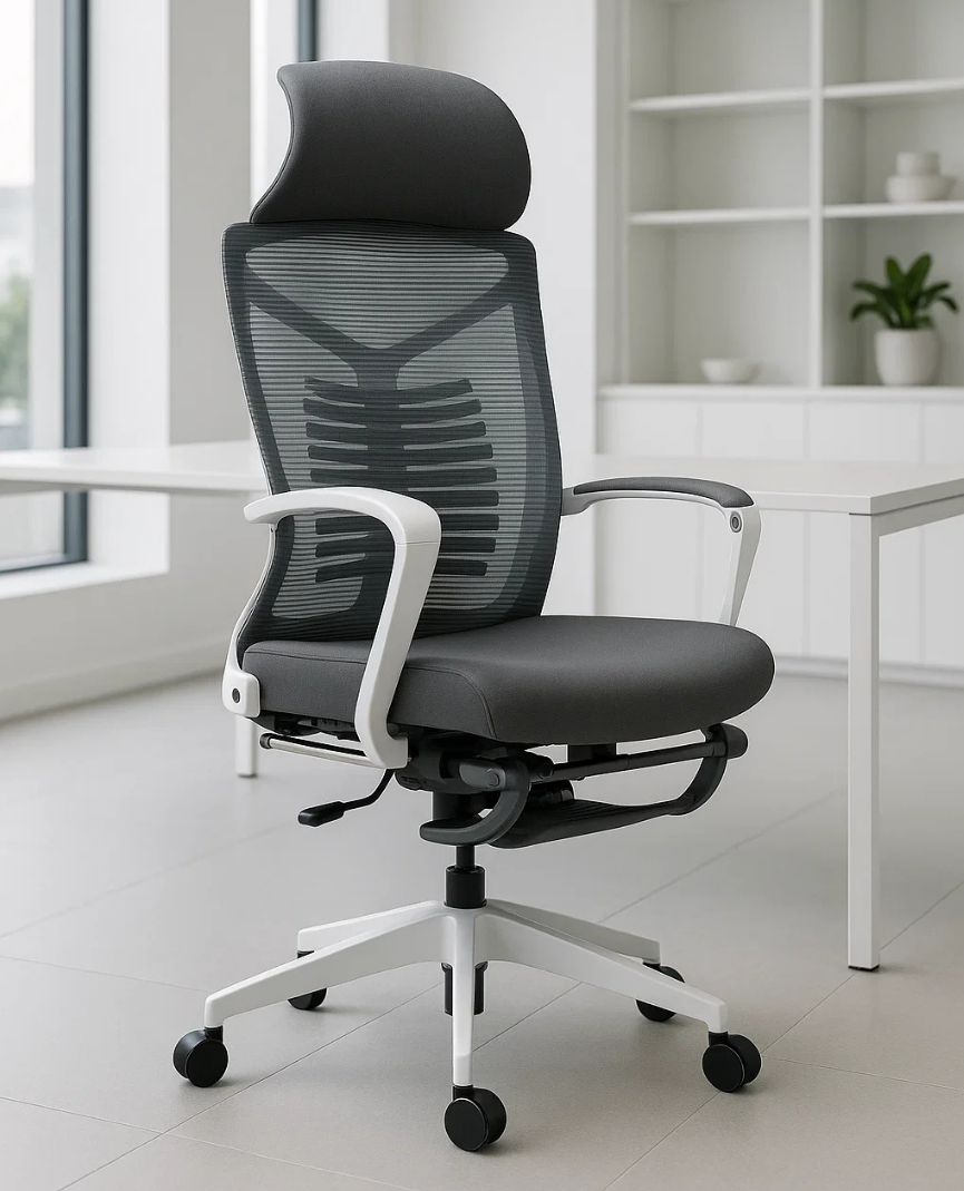 Silla Ejecutiva S81 Con Descansa Pies Mesh Y Tela Estructura Color Blanco/Gris