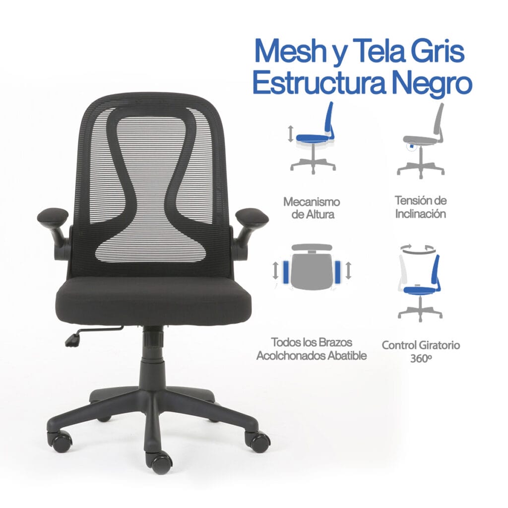 Silla Operativa E107 Mesh Y Tela Color Negro
