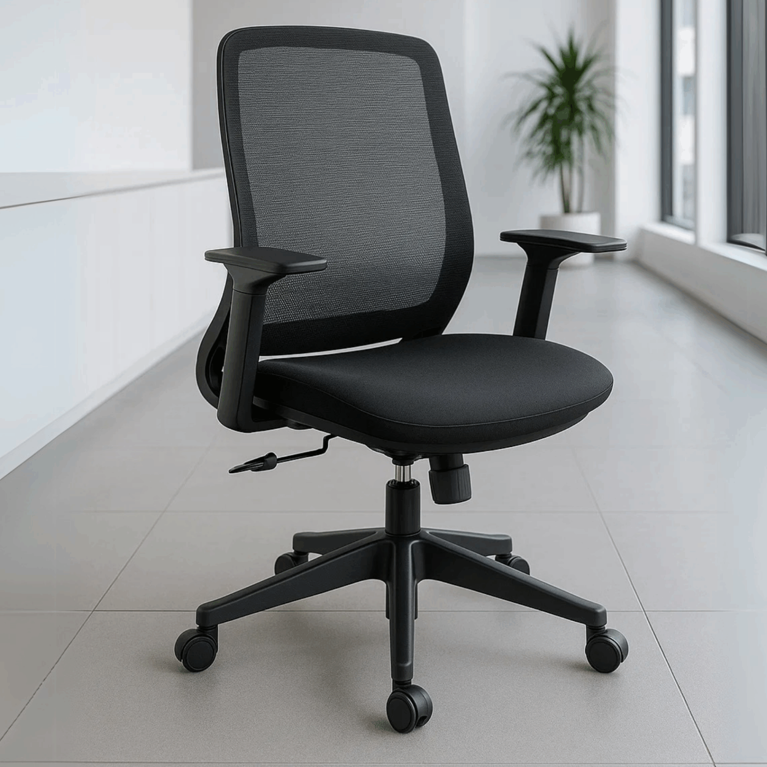 Silla Operativa H11 De Brazos Ajustables Mesh Y Tela Negra