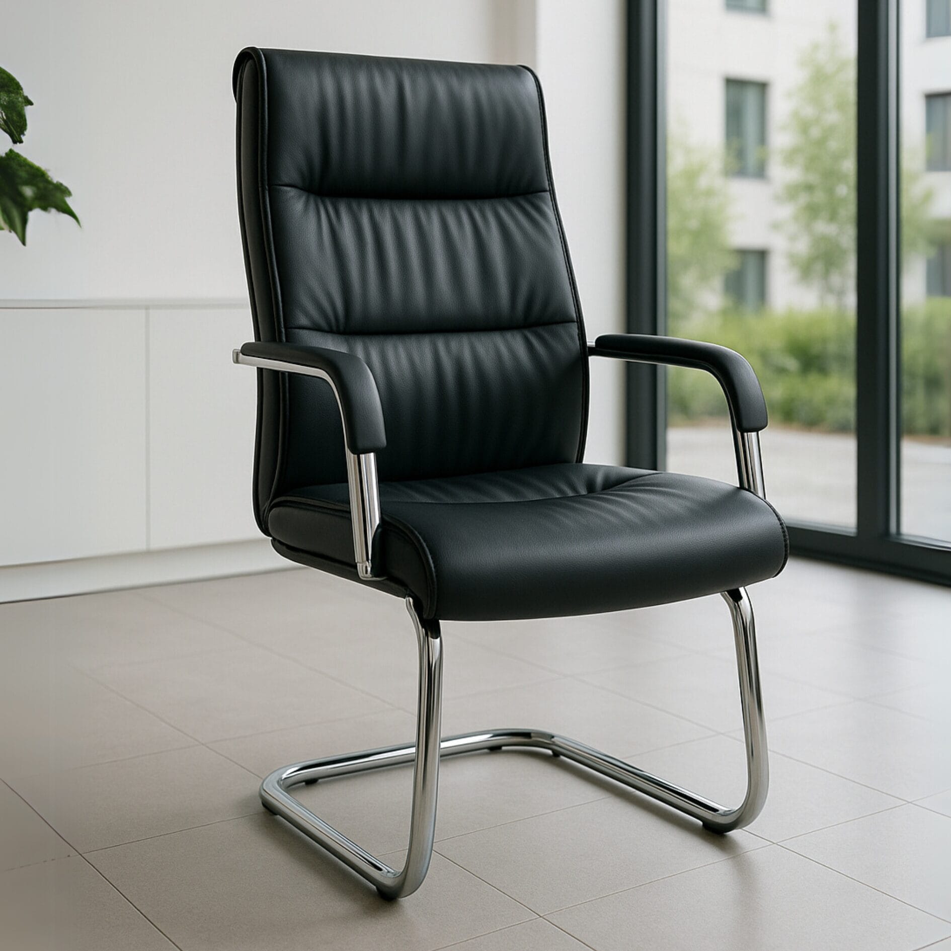 Silla De Visita Magnus Vinipiel Color Negro Base Cromada