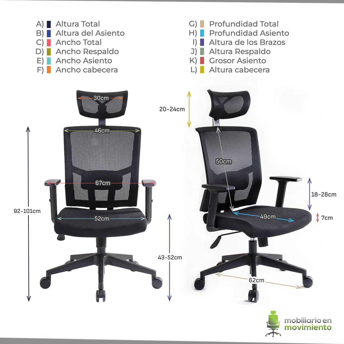 Medidas de la Silla Ejecutiva Habana Tela