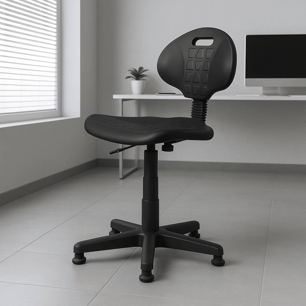 Silla Industrial Poliuretano Negro y Regatón - Ergonomik silla OFIK