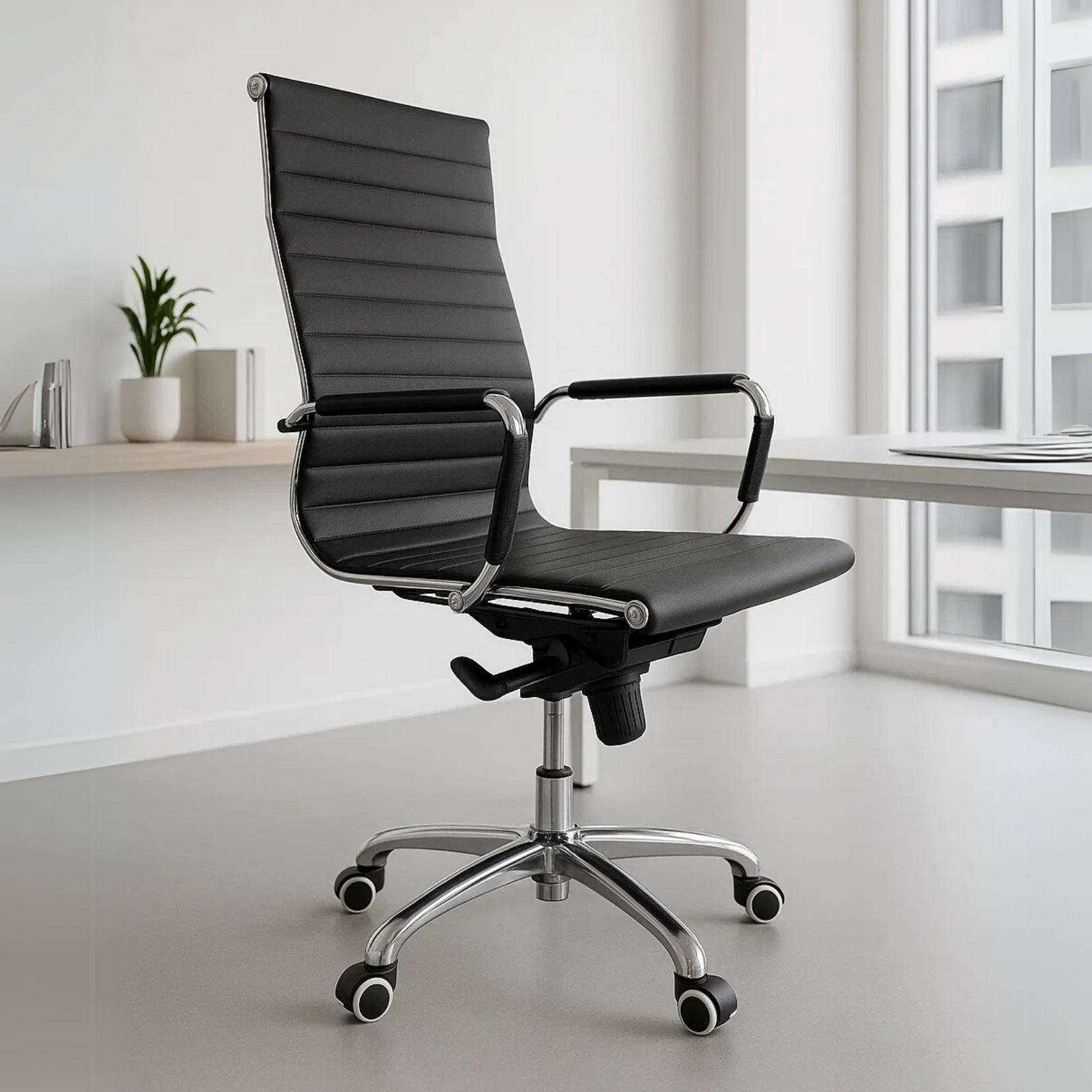 Silla Ejecutiva Vista Vinipiel Negra Base Cromada 1001H