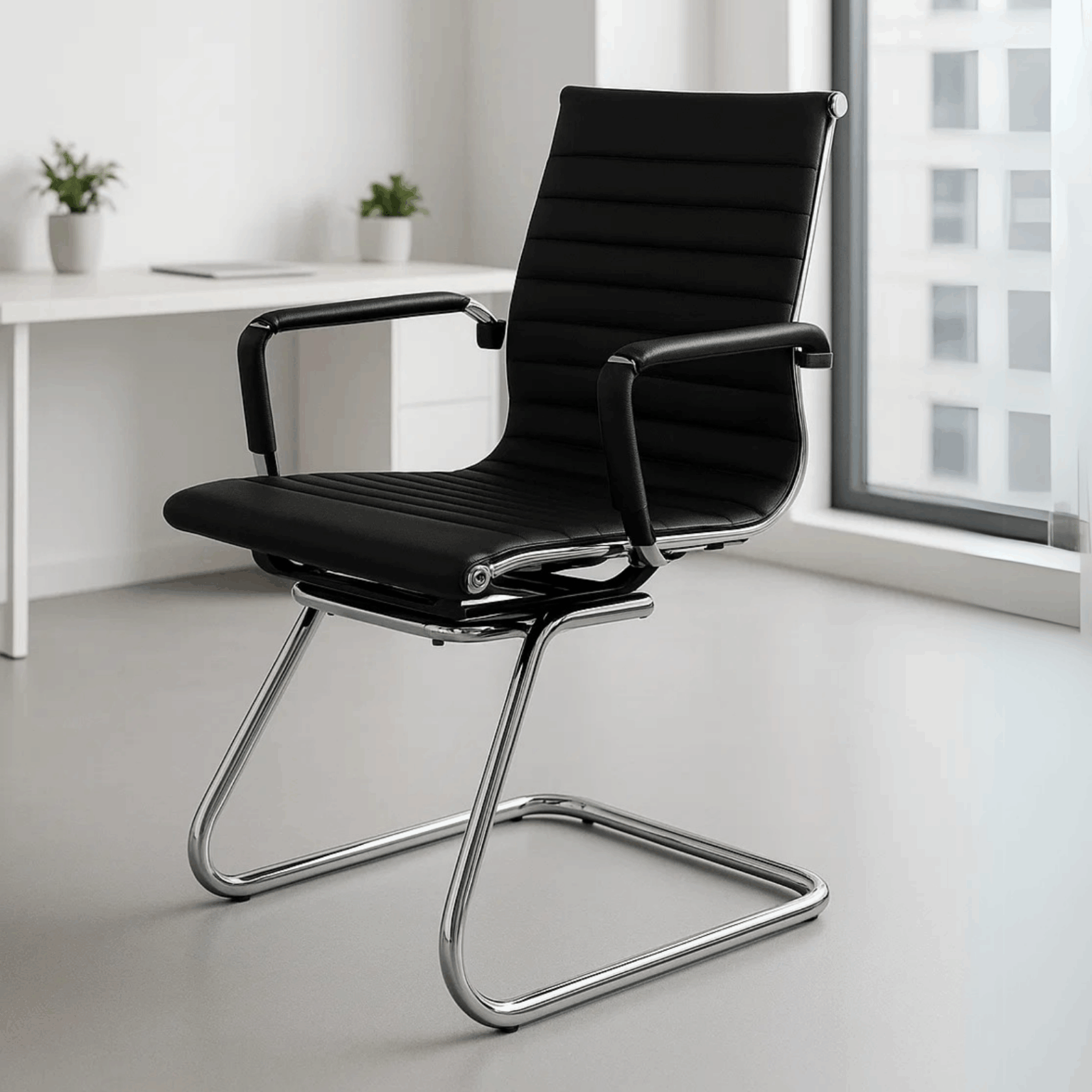 Silla Visita Trineo Vista Vinipiel Negra 1V