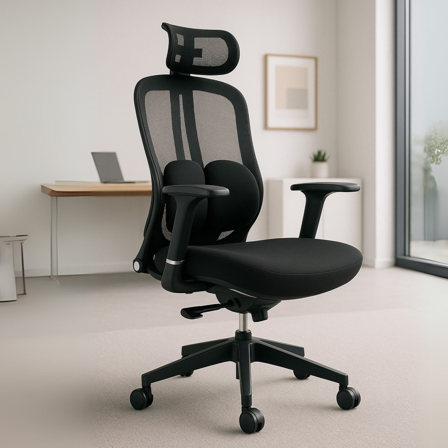 Silla Ejecutiva Organic Mesh Y Tela Negra Base Negra