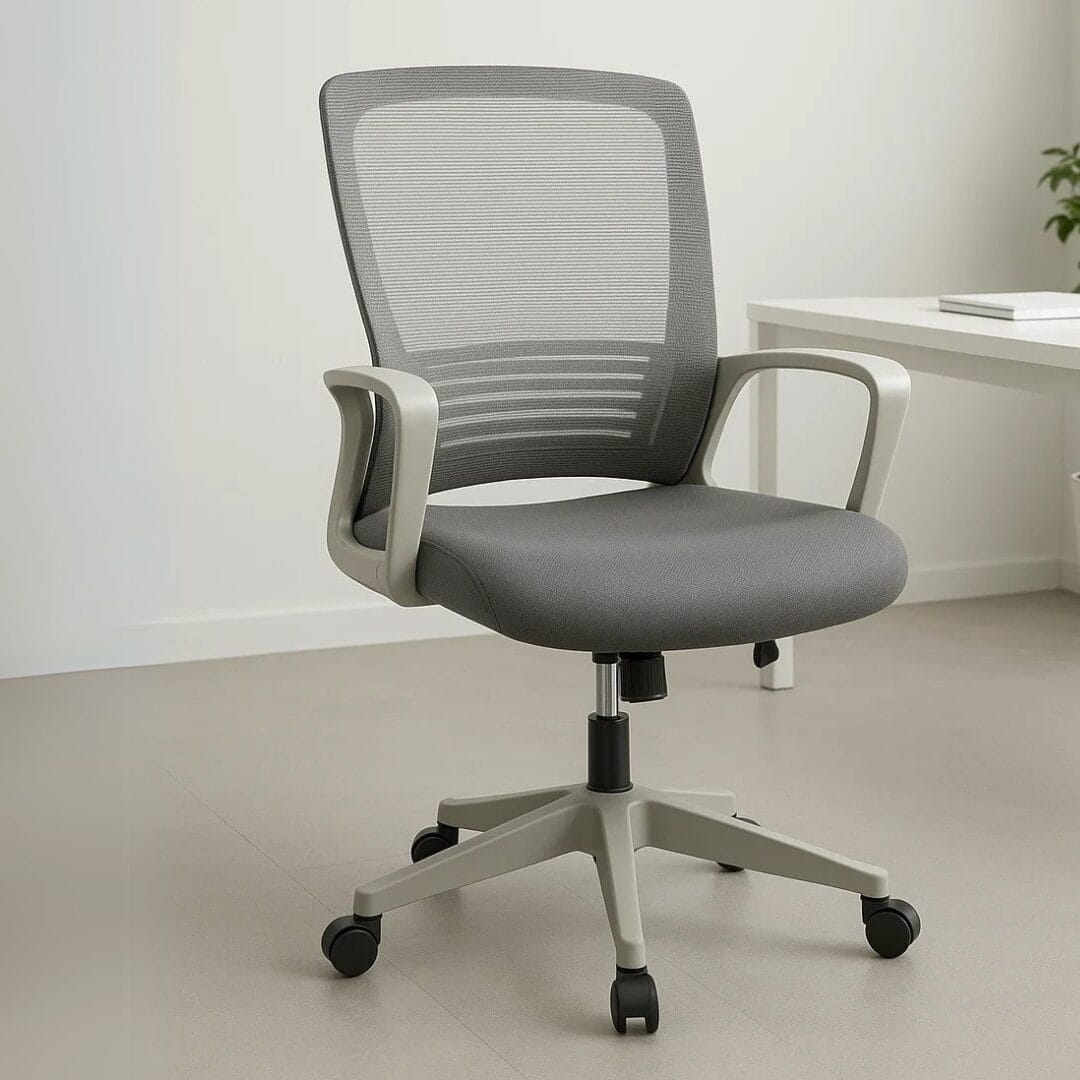 Silla operativa H3 mesh y tela gris con estructura blanca