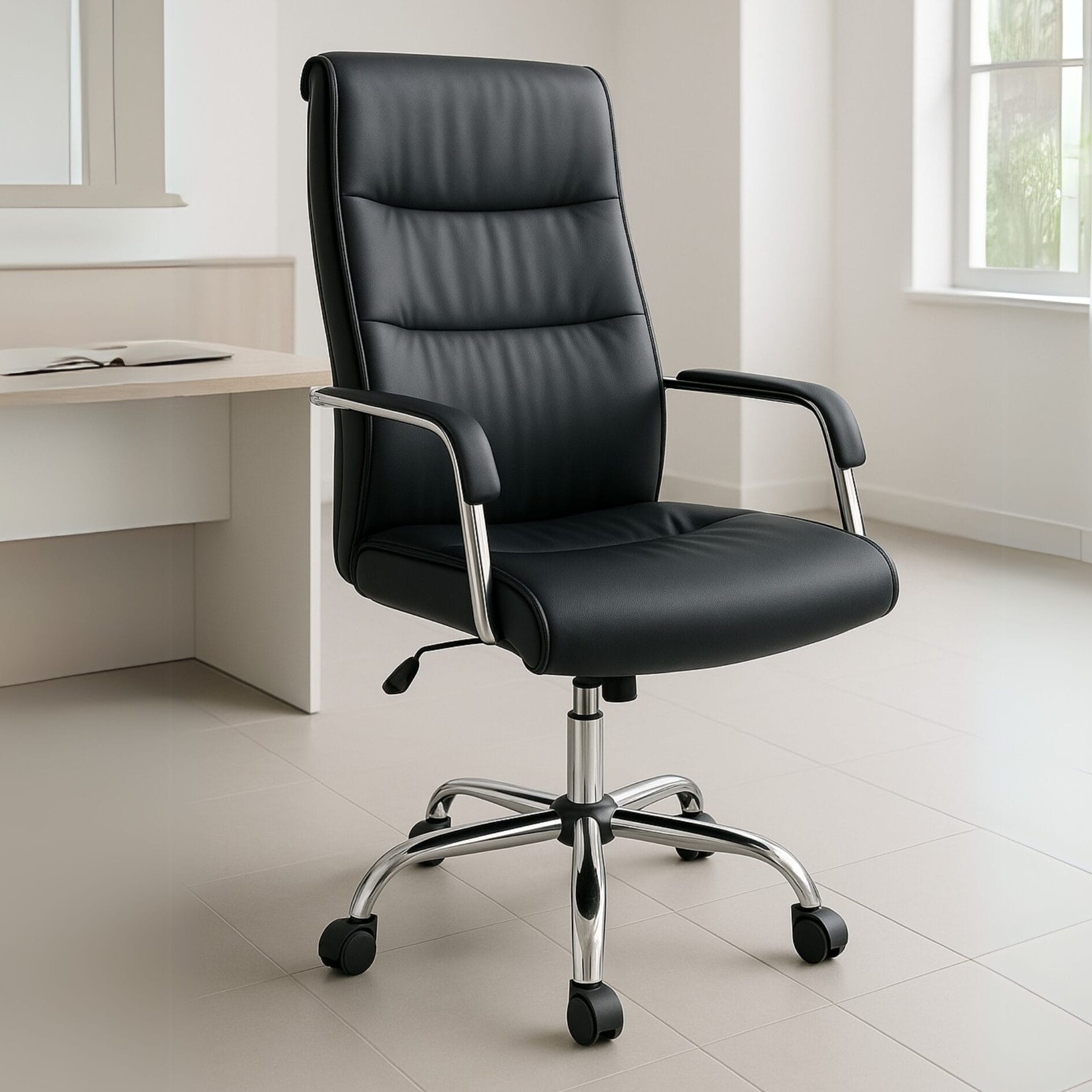 Sillón Ejecutivo Magnus Piel Color Negro Base Cromada