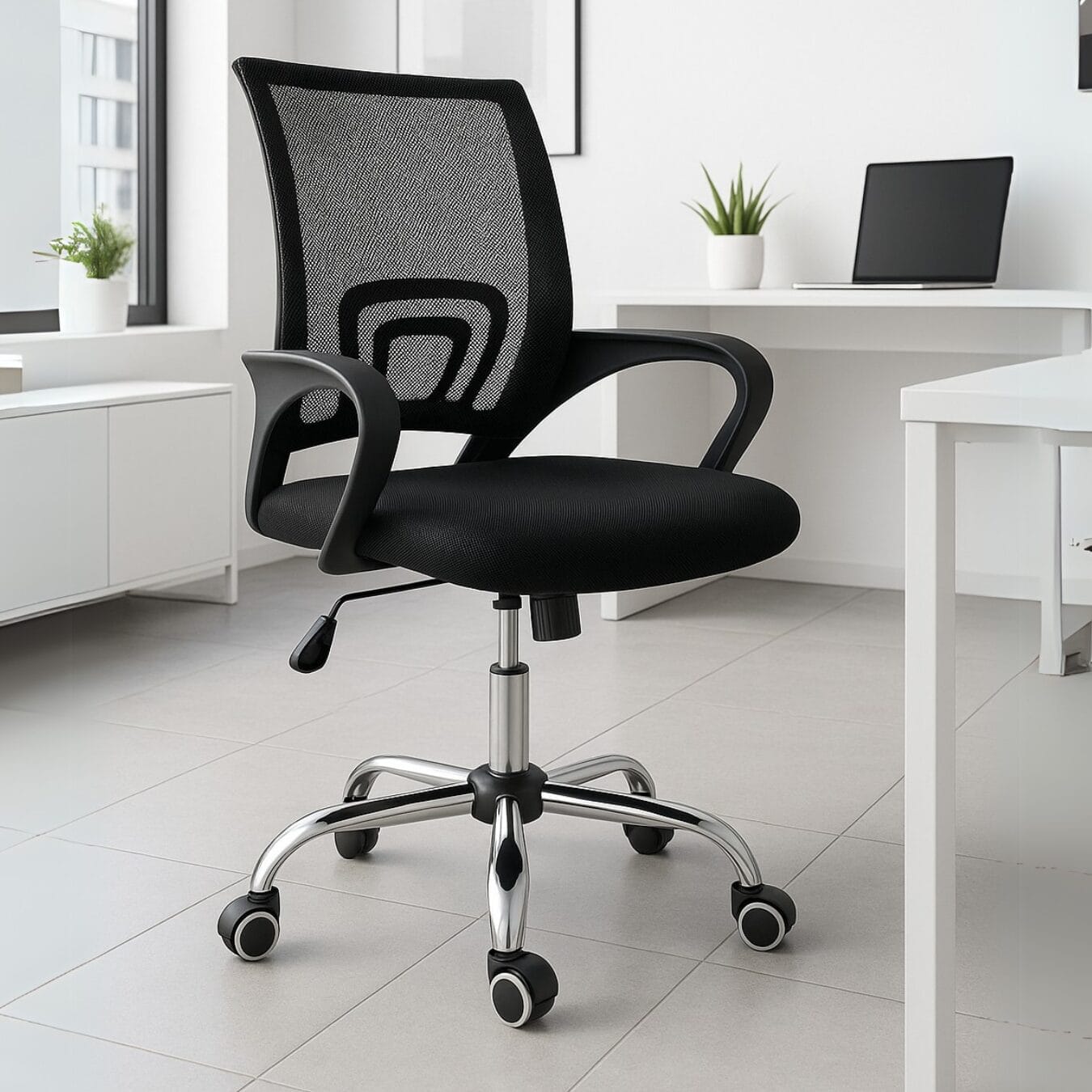 Silla Operativa Mesh Y Tela Color Negro Base Cromada