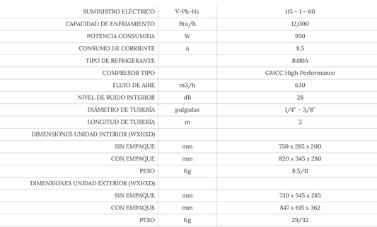 Minisplit X Life 1 Ton 110V Frío/Calor