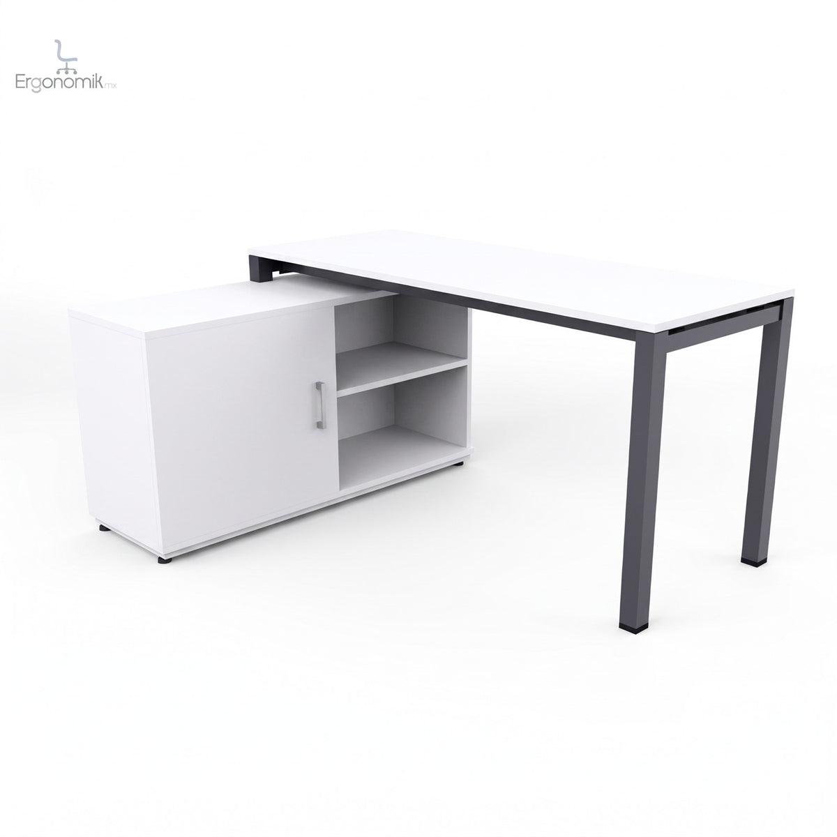 Escritorio Hamilton Sobre Credenza 150 X 60 CCI completo (escritorio sobre credenza) - estructura Grafito, color Blanco