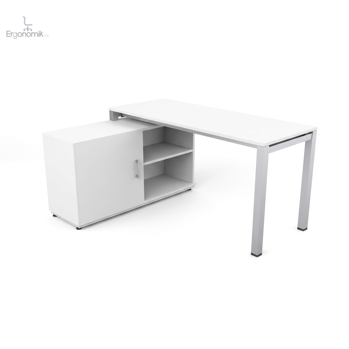 Escritorio Hamilton Sobre Credenza 150 X 60 CCI completo (escritorio sobre credenza) - estructura Silver, color Blanco