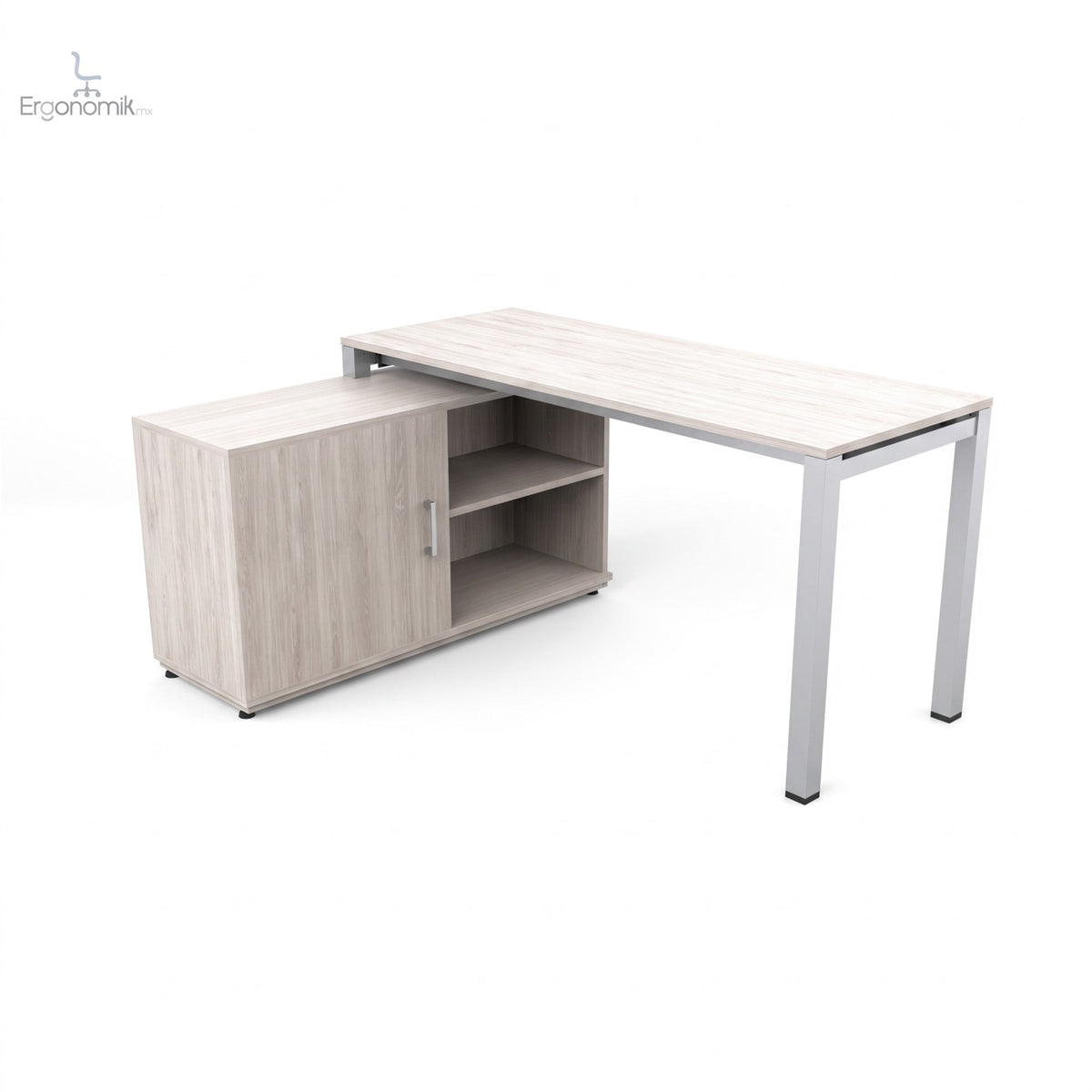 Escritorio Hamilton Sobre Credenza 150 X 60 CCI completo (escritorio sobre credenza) - estructura Silver, color EncinoPolar