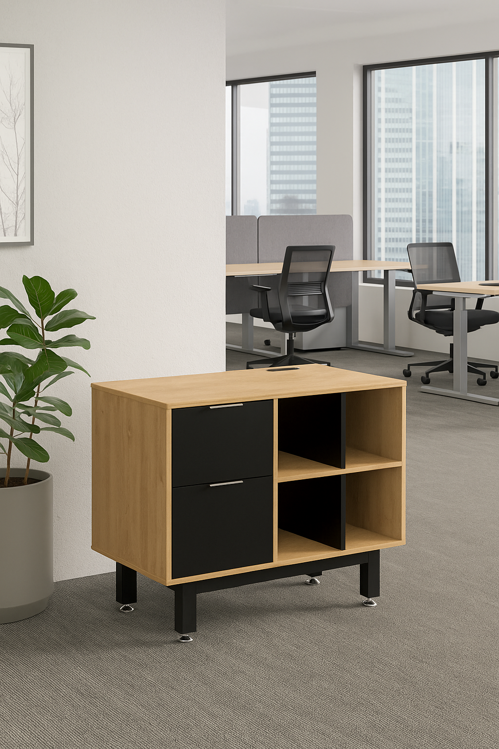Credenza Alta con Papelera y Archivo 90 x 75 cm (Izquierdo) - Ergonomik credenza OFIK