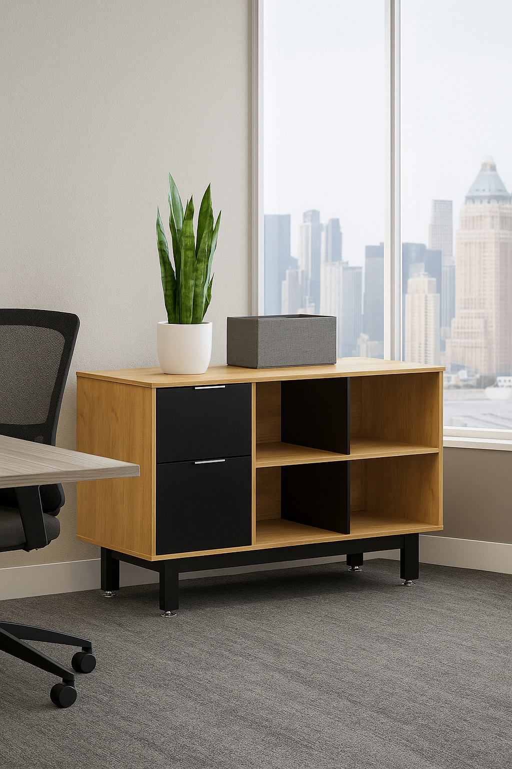 Credenza Alta con Papelera y Archivo 120 x 75 cm (Izquierdo) - Ergonomik credenza OFIK